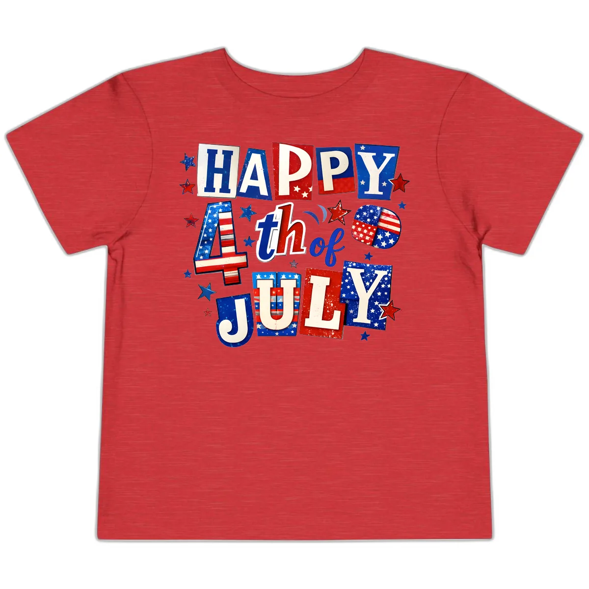 Happy Fourth of July Patriotic Letters Toddler T-Shirt in Heather Red