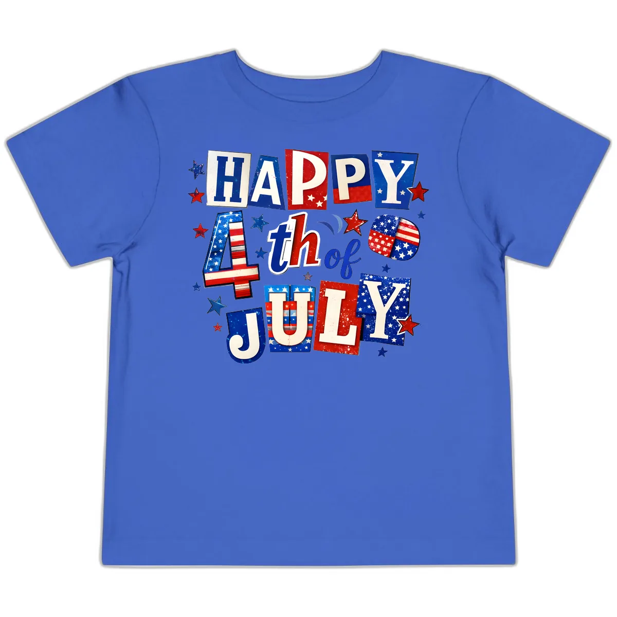 Happy Fourth of July Patriotic Letters Toddler T-Shirt in True Royal