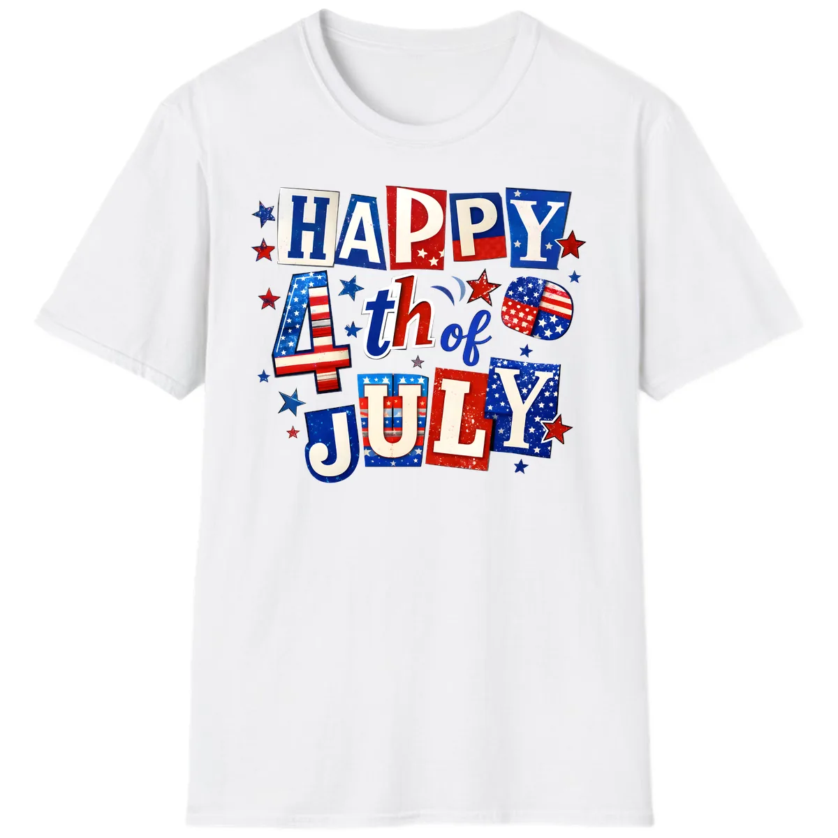 Happy Fourth of July Patriotic Letters T-Shirt in White