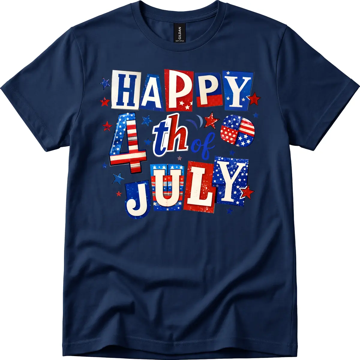 Happy Fourth of July Patriotic Letters T-Shirt in Navy