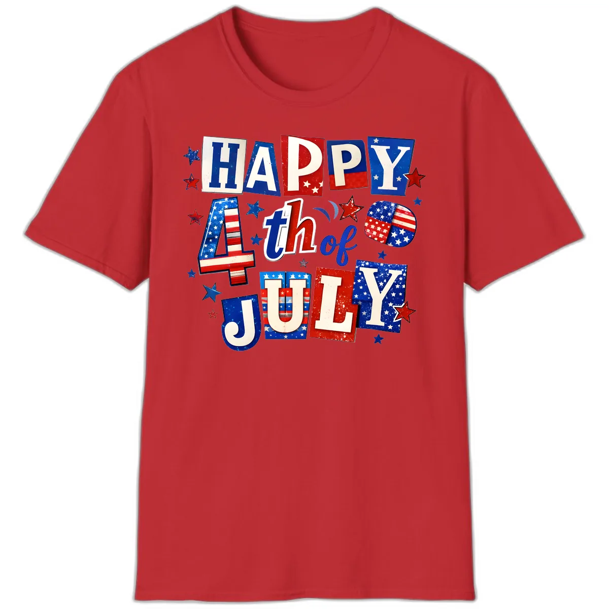 Happy Fourth of July Patriotic Letters T-Shirt in Red