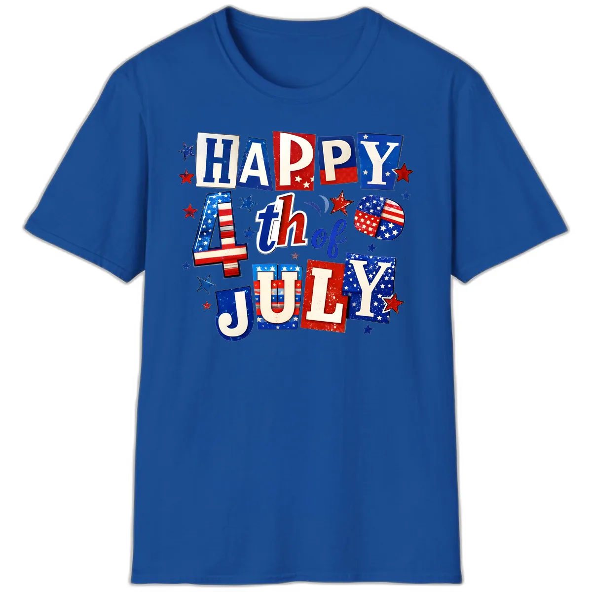 Happy Fourth of July Patriotic Letters T-Shirt in Royal