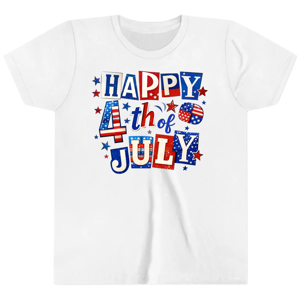 Happy Fourth of July Patriotic Letters Youth T-Shirt in White