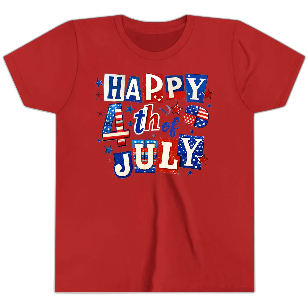 Happy Fourth of July Patriotic Letters Youth T-Shirt in Red
