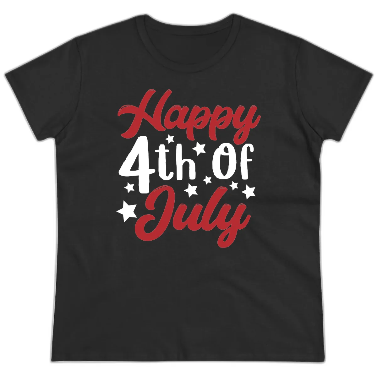 Happy Fourth Of July Star Celebration Ladies Tee in Black