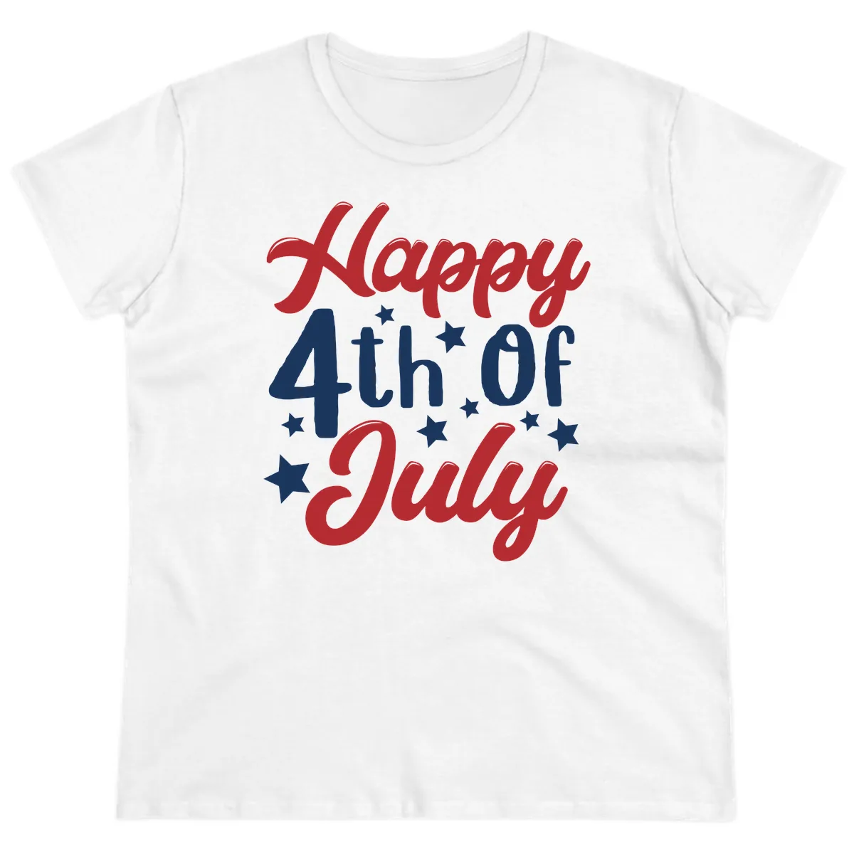 Happy Fourth Of July Star Celebration Ladies Tee in White