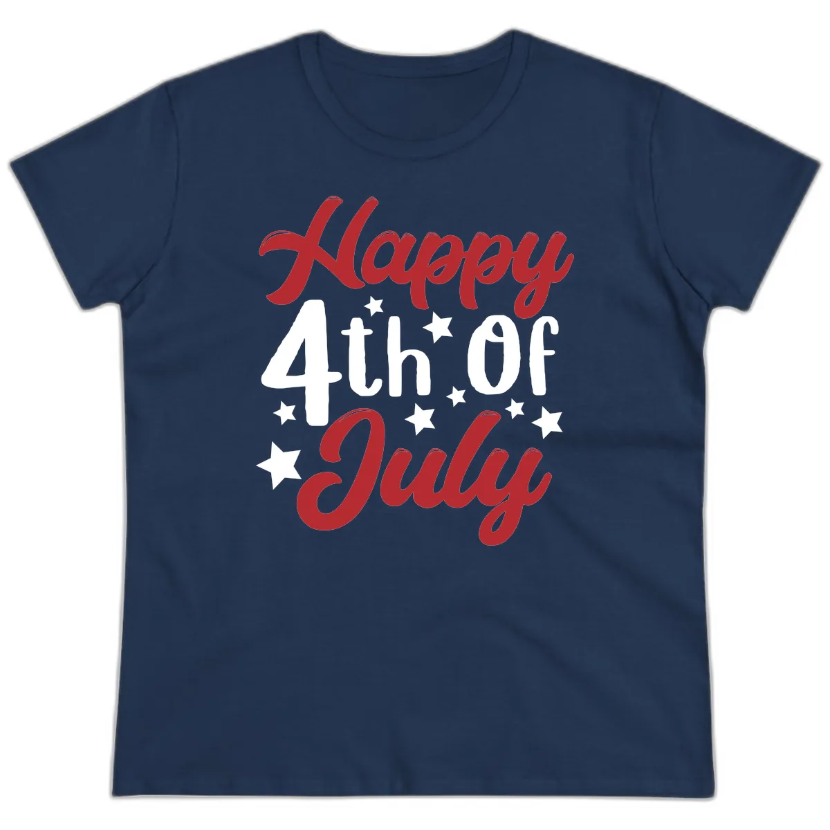 Happy Fourth Of July Star Celebration Ladies Tee in Navy
