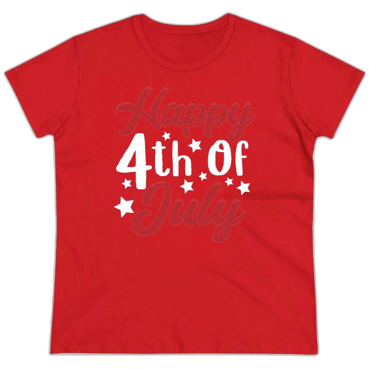 Happy Fourth Of July Star Celebration Ladies Tee in Red