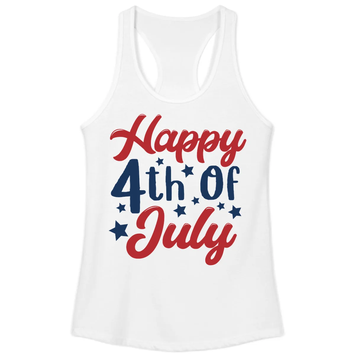 Happy Fourth Of July Star Celebration Ladies Tank in White