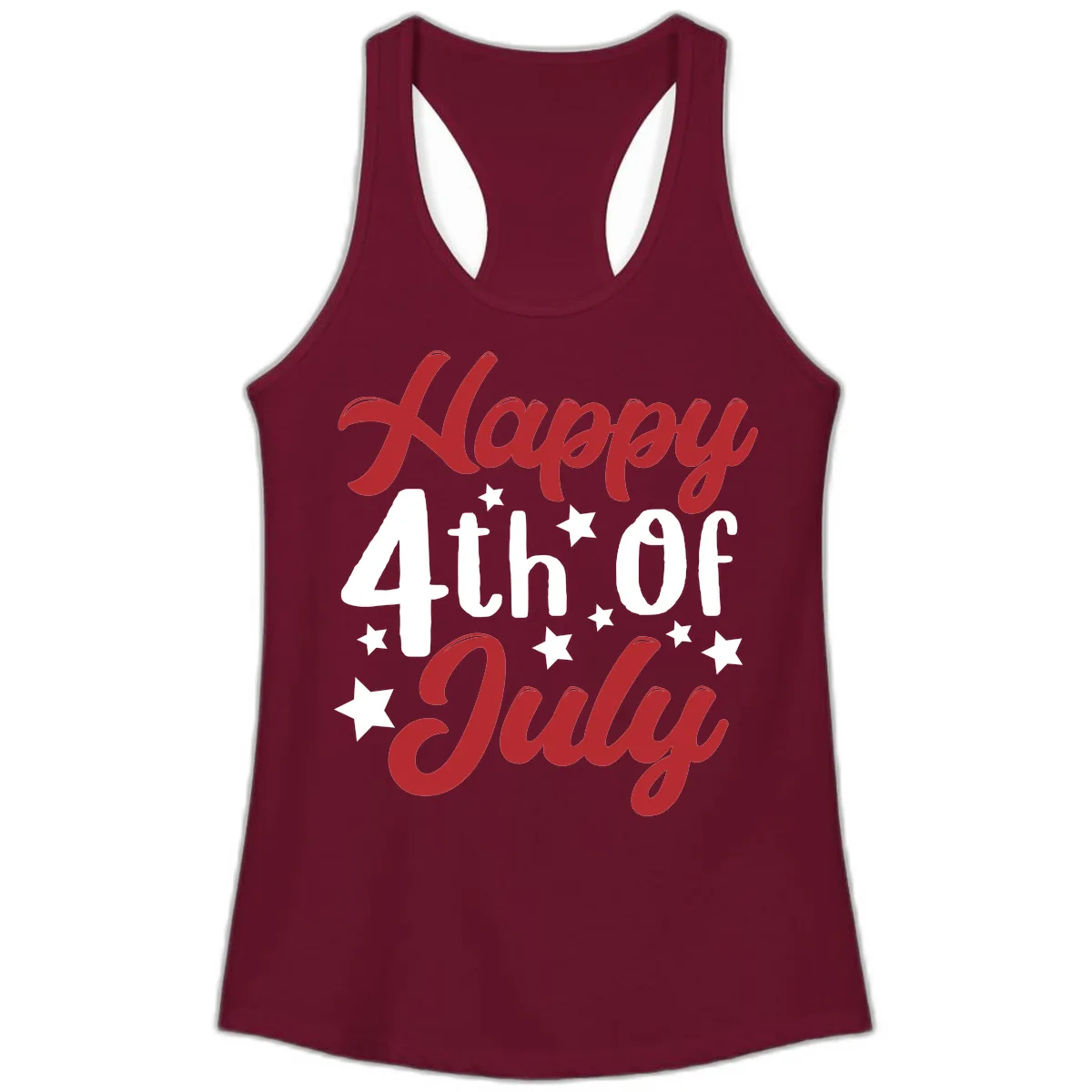Happy Fourth Of July Star Celebration Ladies Tank in Solid Cardinal Red