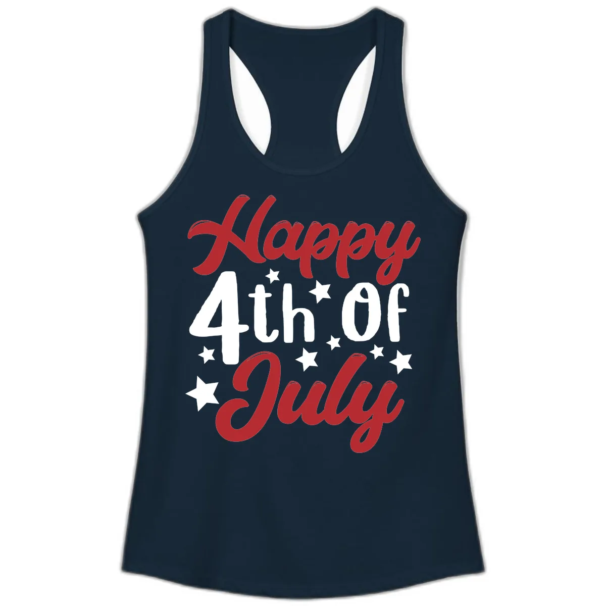 Happy Fourth Of July Star Celebration Ladies Tank in Solid Midnight Navy