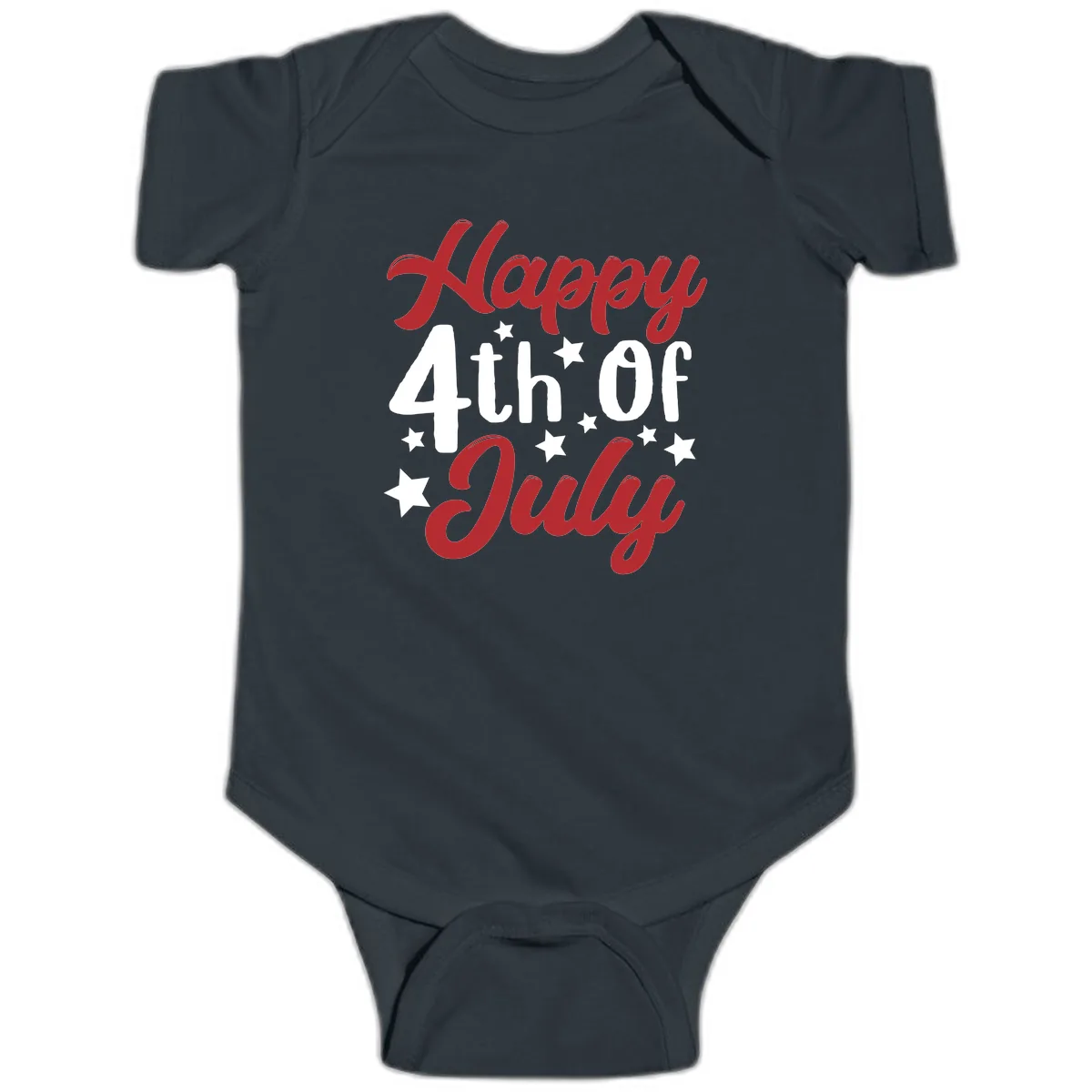 Happy Fourth Of July Star Celebration Baby Onesie in Black