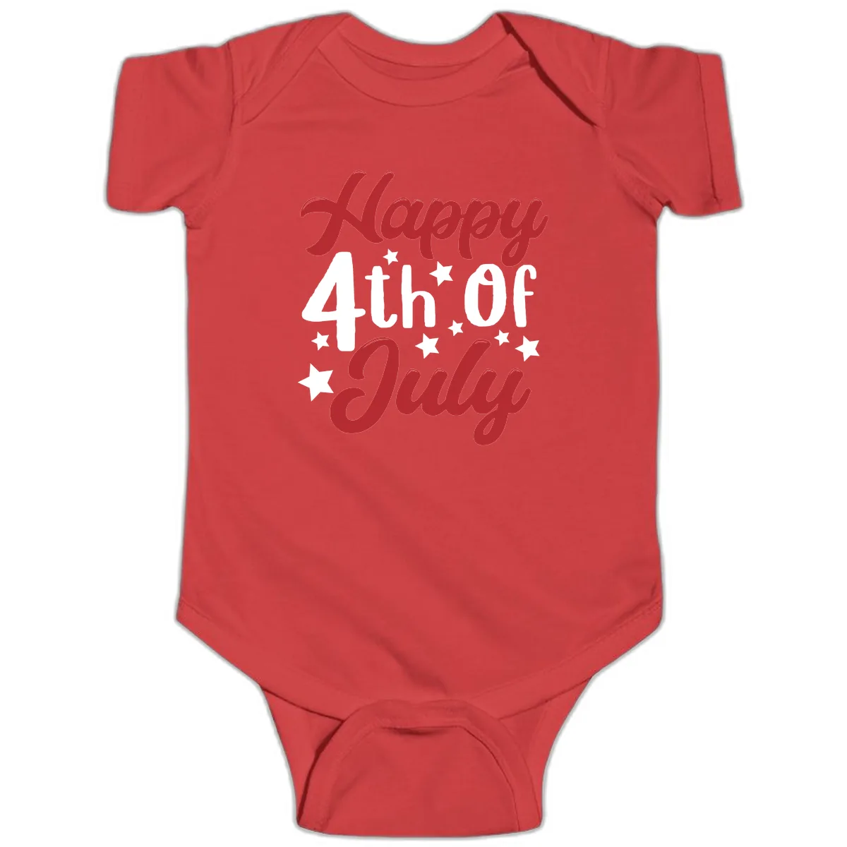 Happy Fourth Of July Star Celebration Baby Onesie in Red