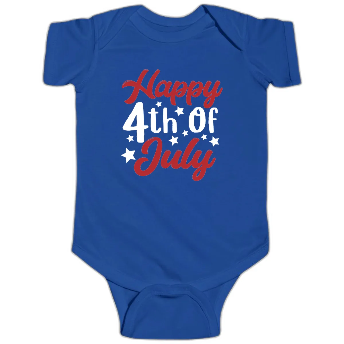 Happy Fourth Of July Star Celebration Baby Onesie in Royal