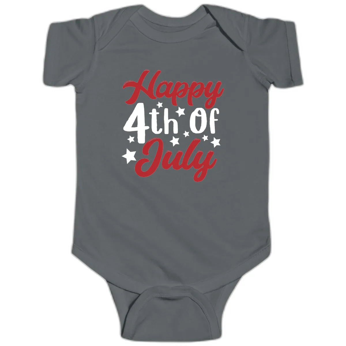 Happy Fourth Of July Star Celebration Baby Onesie in Charcoal