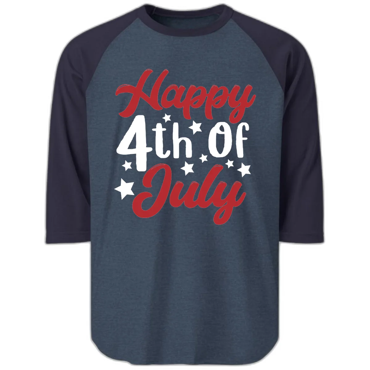 Happy Fourth Of July Star Celebration Raglan 3/4 in Heather Denim Navy