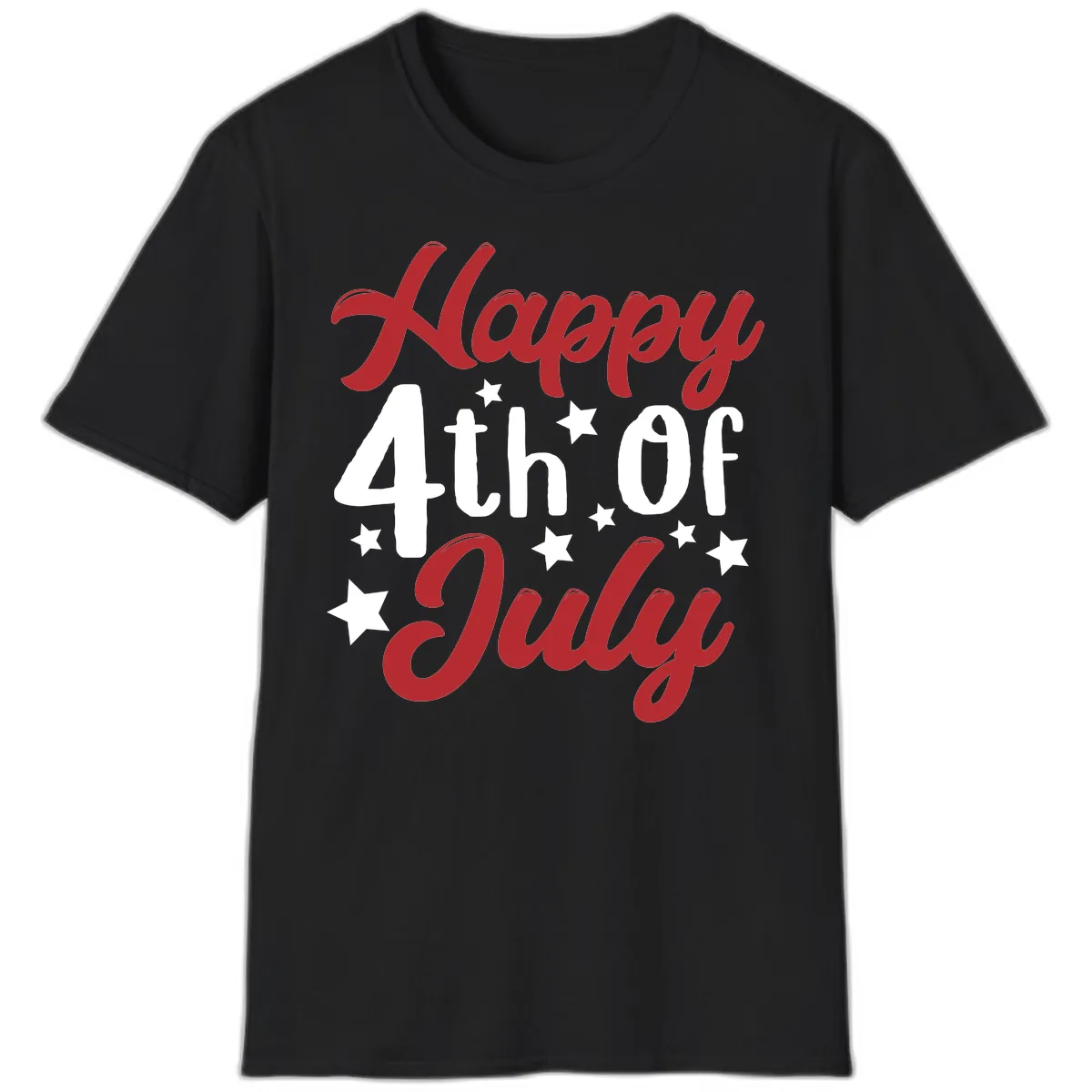 Happy Fourth Of July Star Celebration T-Shirt in Black