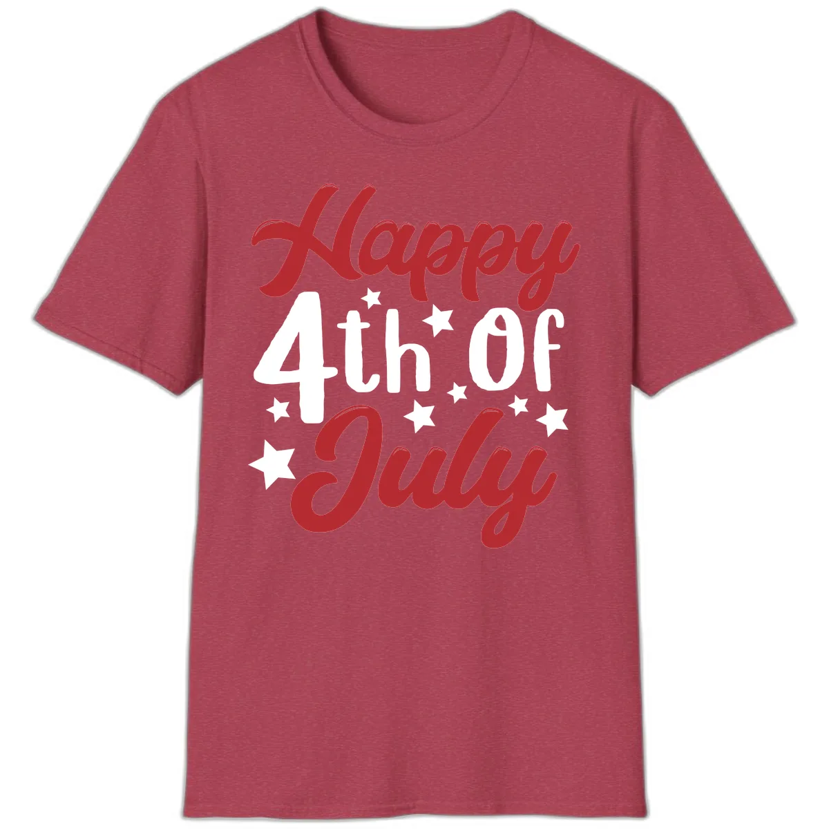 Happy Fourth Of July Star Celebration T-Shirt in Heather Cardinal