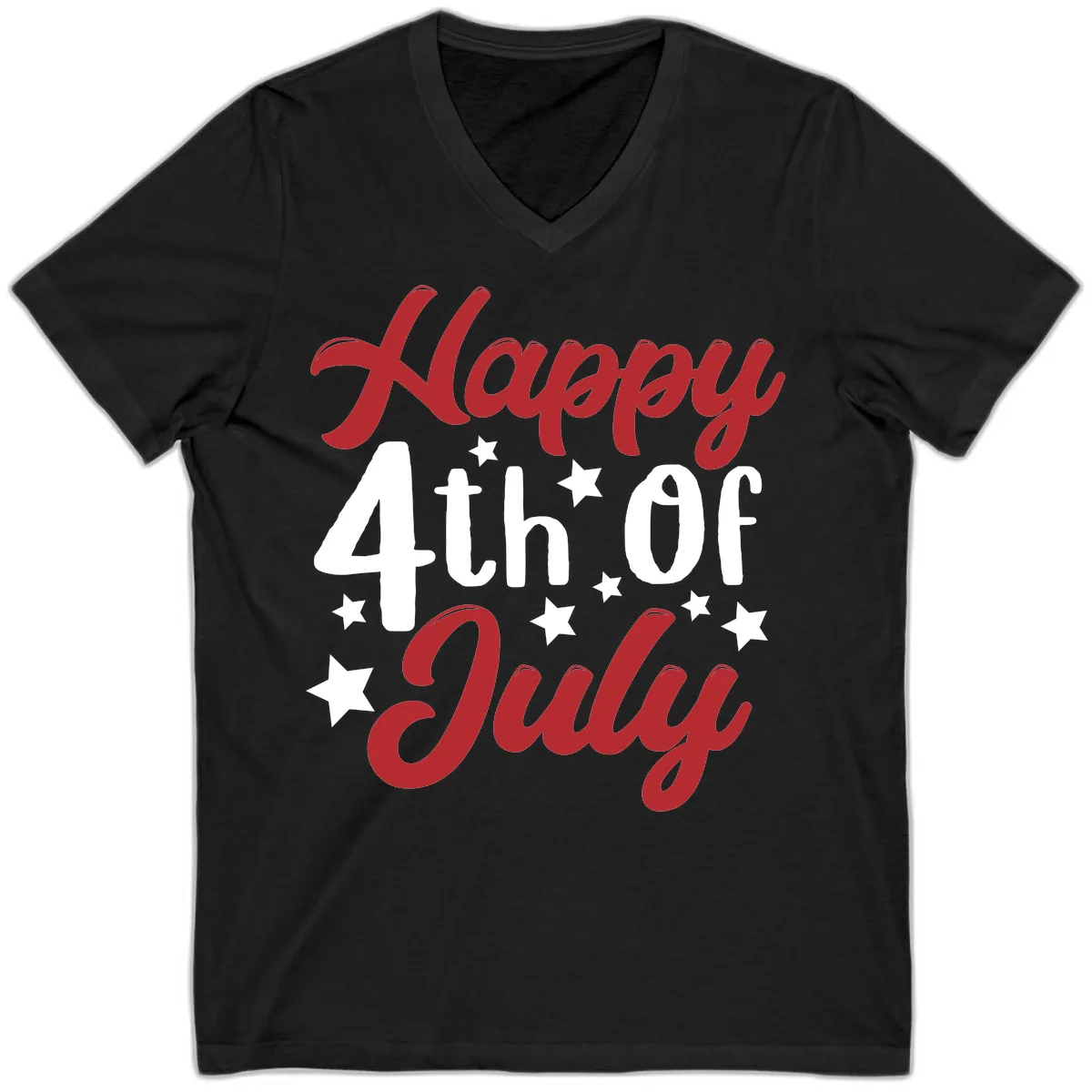Happy Fourth Of July Star Celebration V-Neck in Black