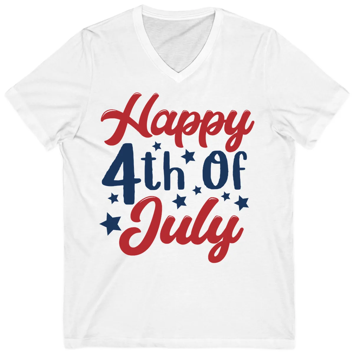 Happy Fourth Of July Star Celebration V-Neck in White