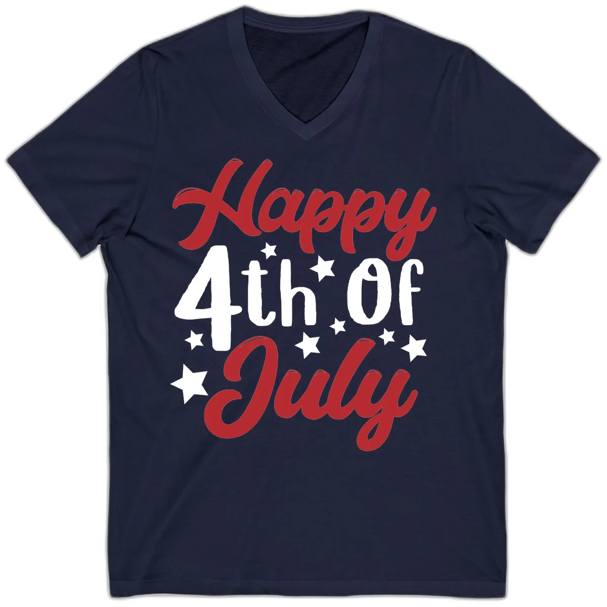 Happy Fourth Of July Star Celebration V-Neck in Navy