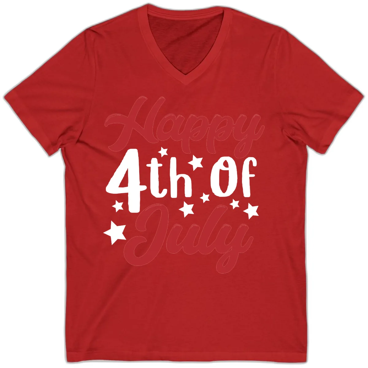 Happy Fourth Of July Star Celebration V-Neck in Red