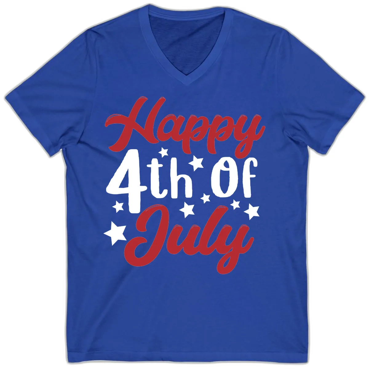 Happy Fourth Of July Star Celebration V-Neck in True Royal