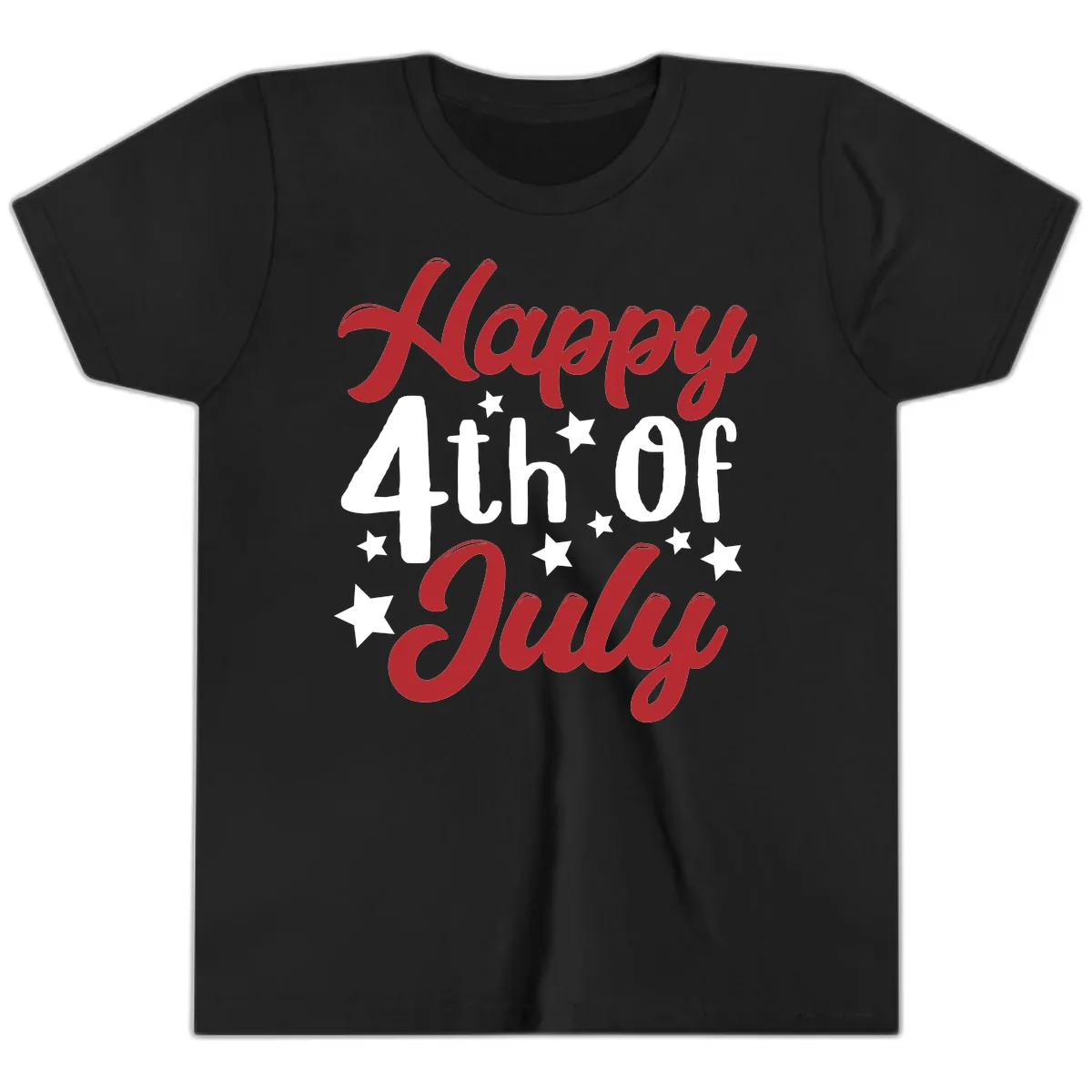 Happy Fourth Of July Star Celebration Youth T-Shirt in Black