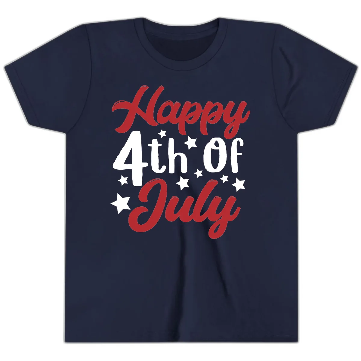Happy Fourth Of July Star Celebration Youth T-Shirt in Navy