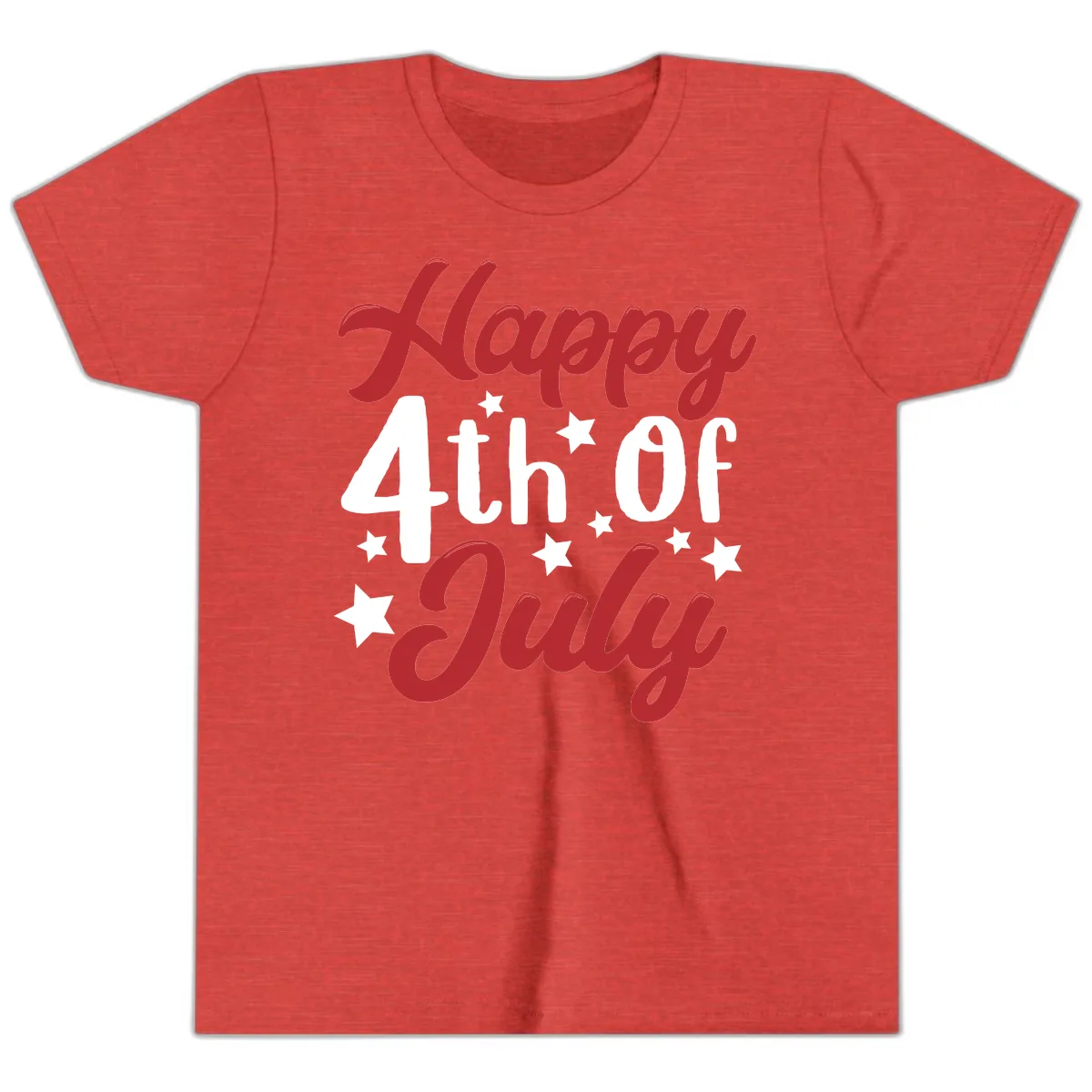 Happy Fourth Of July Star Celebration Youth T-Shirt in Heather Red