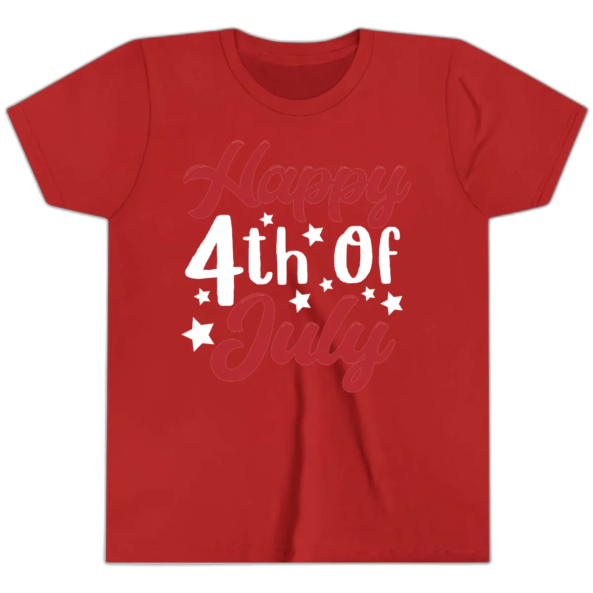 Happy Fourth Of July Star Celebration Youth T-Shirt in Red
