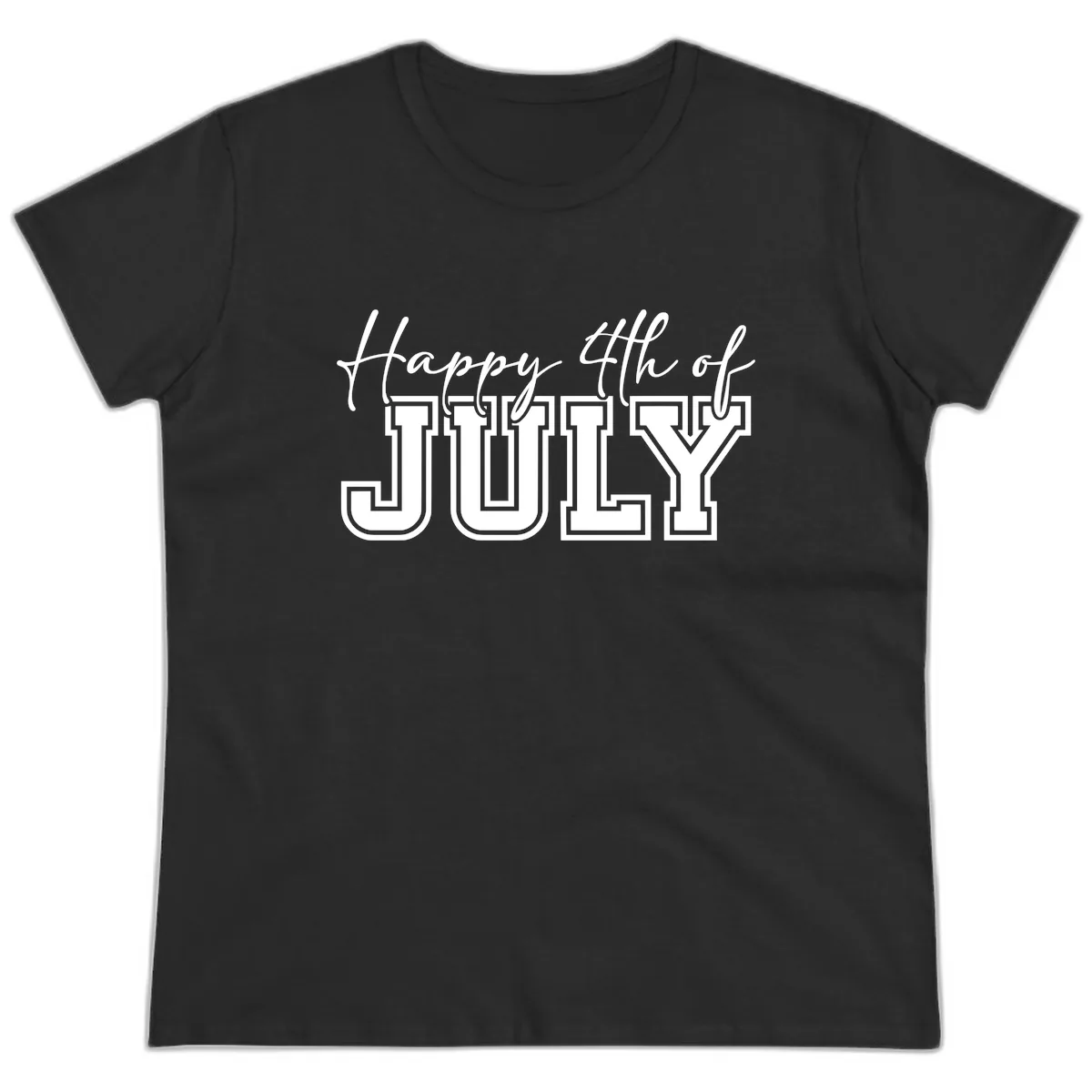 Happy 4th of July Patriotic Design Ladies Tee in Black