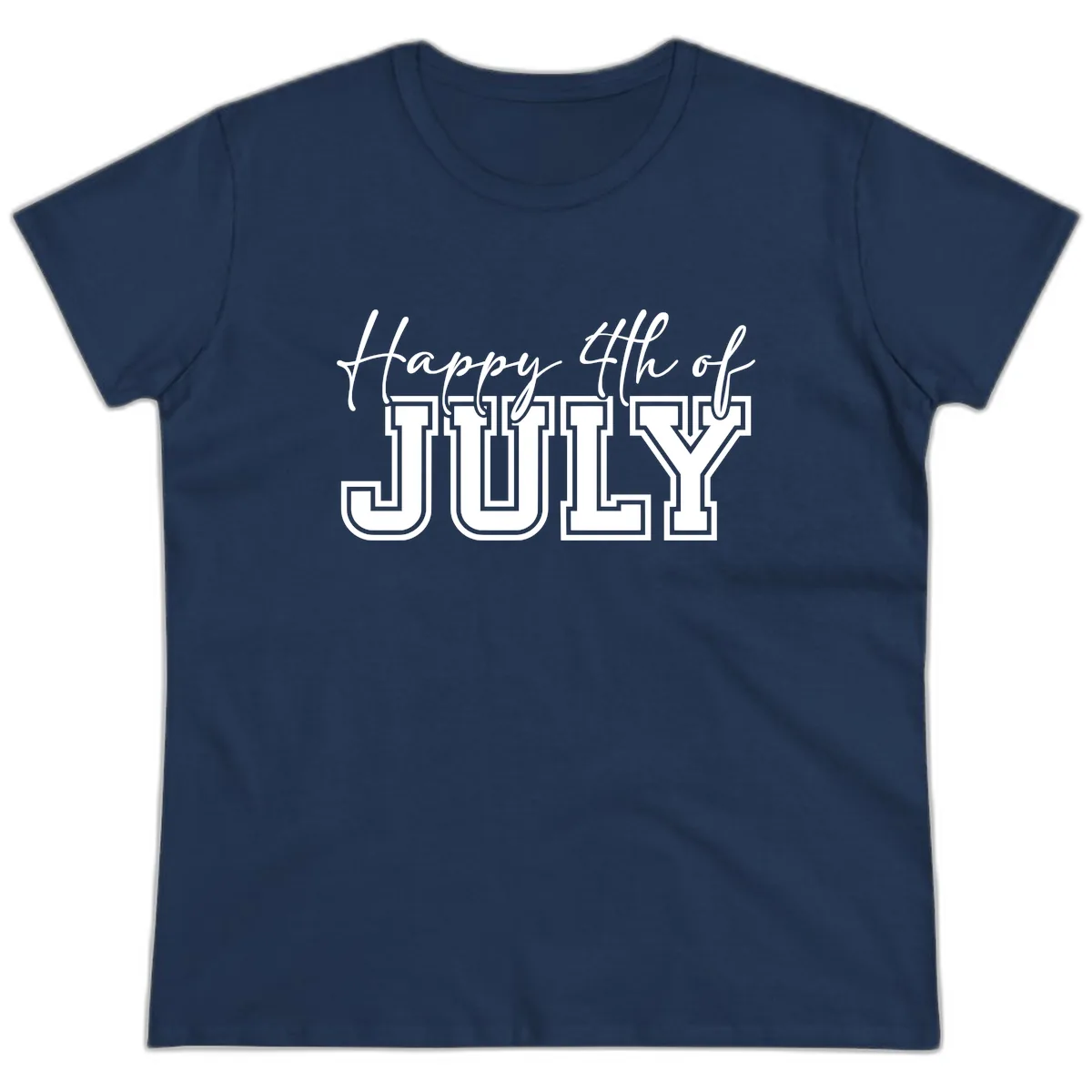 Happy 4th of July Patriotic Design Ladies Tee in Navy