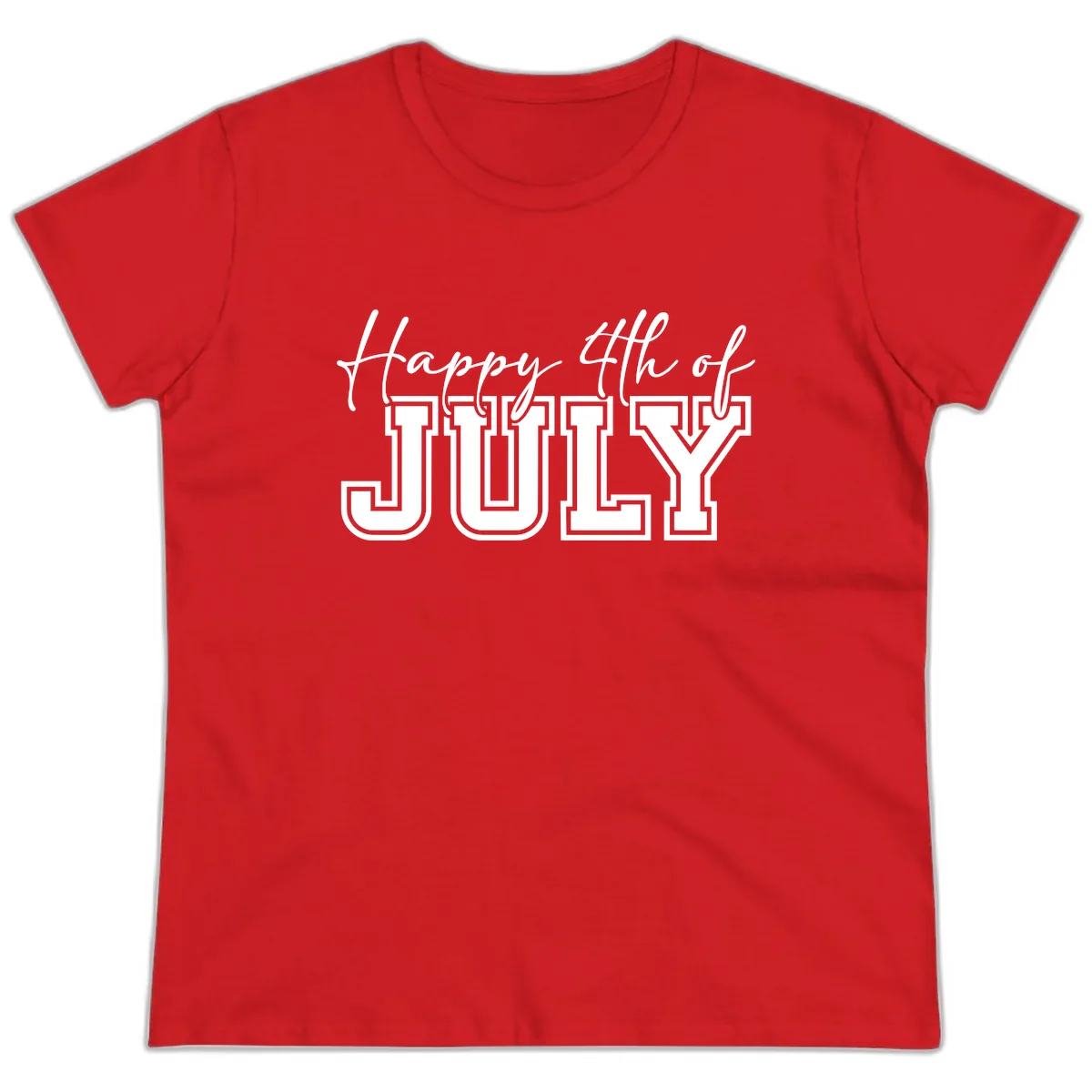 Happy 4th of July Patriotic Design Ladies Tee in Red