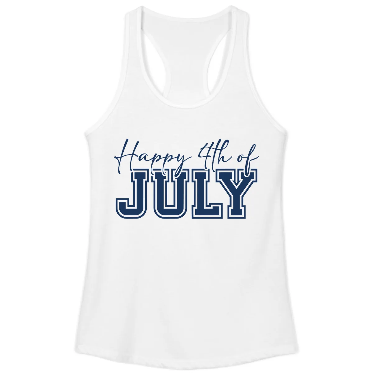 Happy 4th of July Patriotic Design Ladies Tank in White