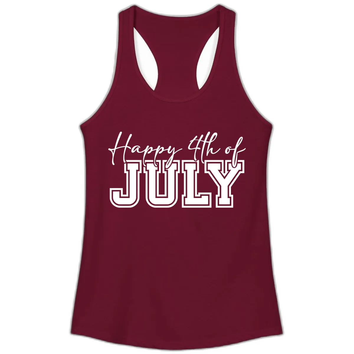 Happy 4th of July Patriotic Design Ladies Tank in Solid Cardinal Red