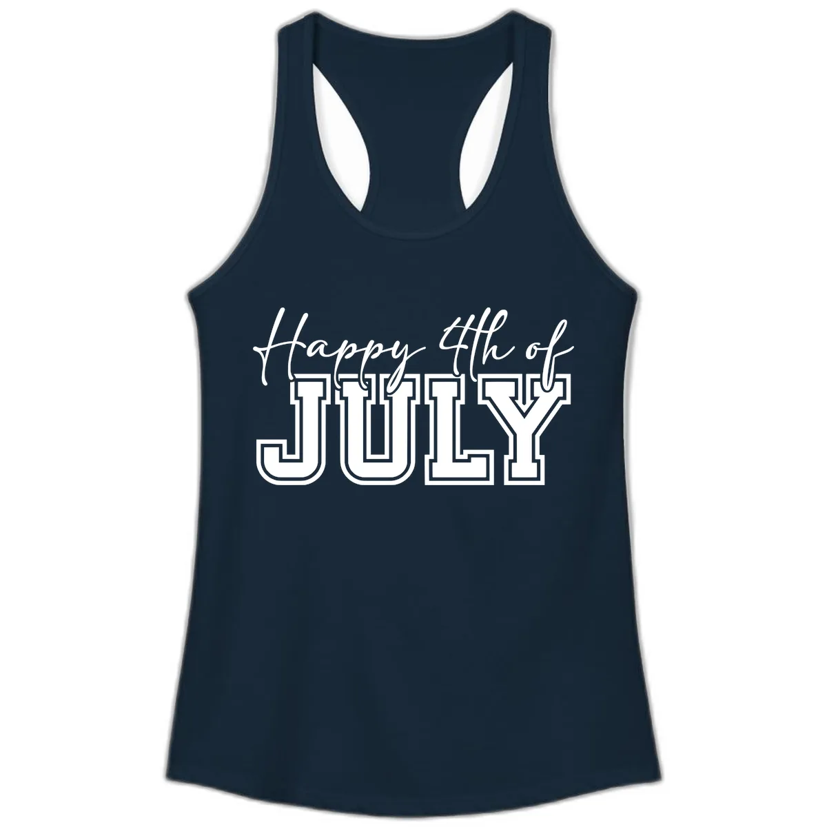 Happy 4th of July Patriotic Design Ladies Tank in Solid Midnight Navy