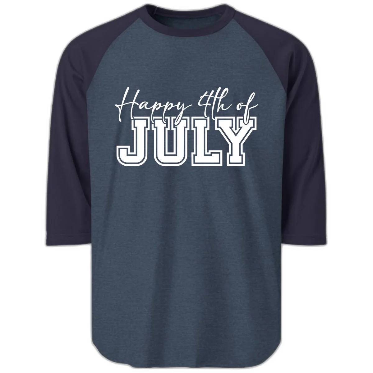 Happy 4th of July Patriotic Design Raglan 3/4 in Heather Denim Navy