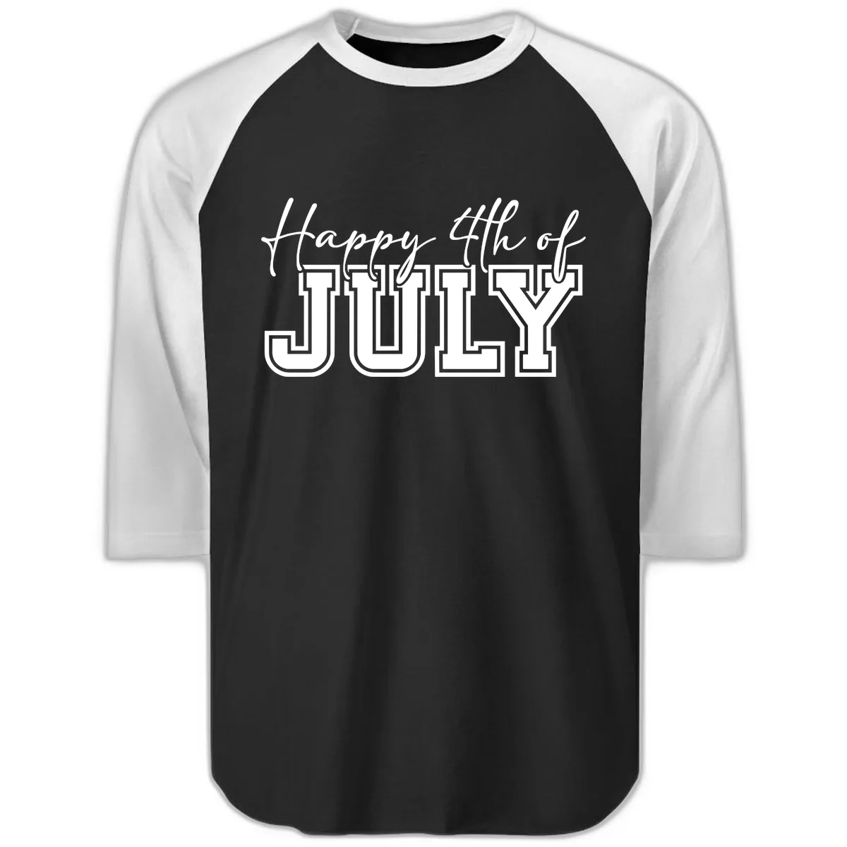 Happy 4th of July Patriotic Design Raglan 3/4 in Black White