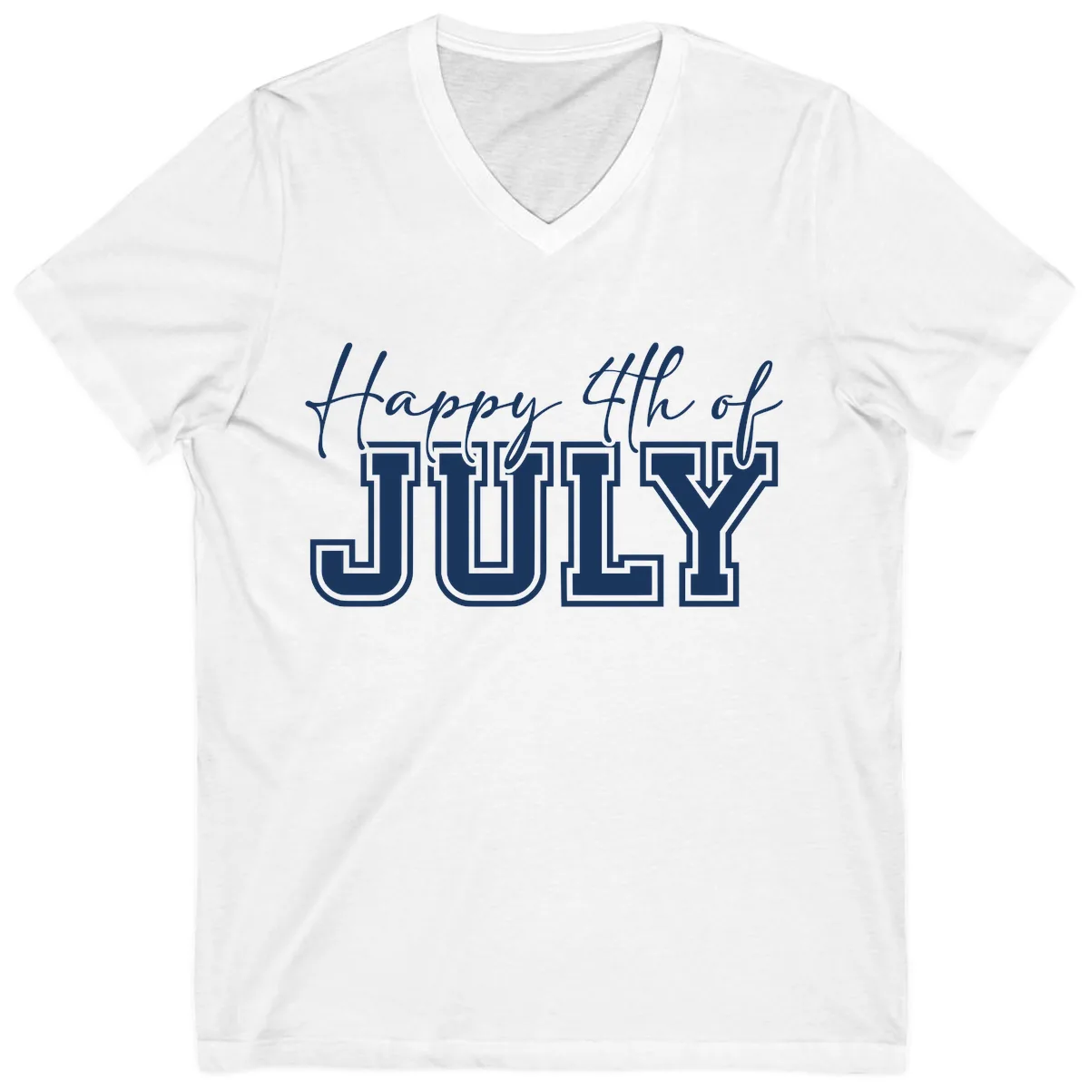 Happy 4th of July Patriotic Design V-Neck in White