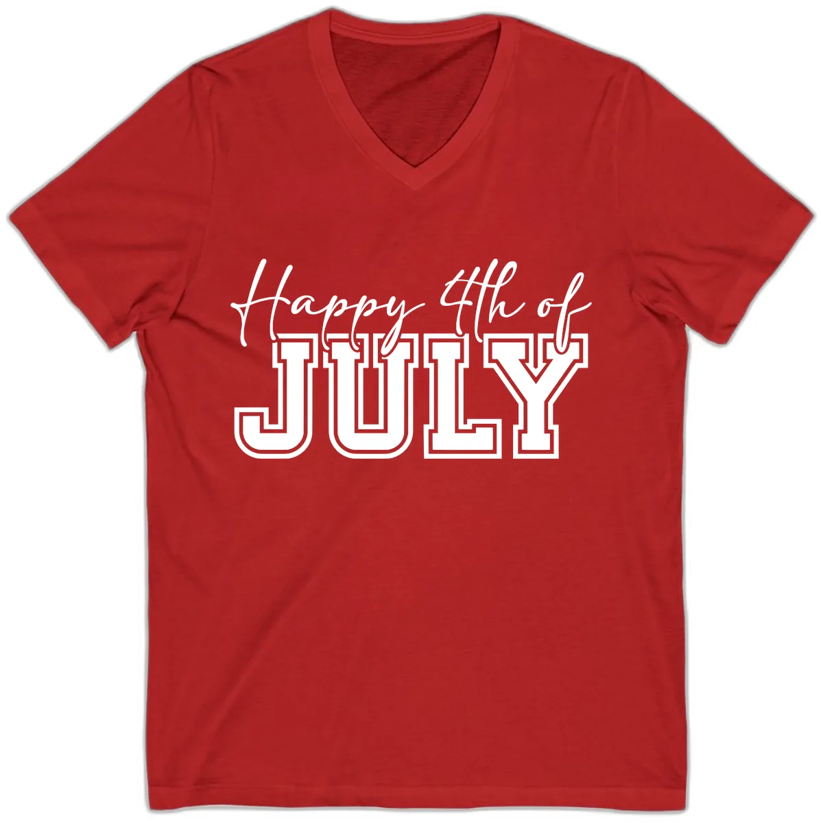 Happy 4th of July Patriotic Design V-Neck in Red