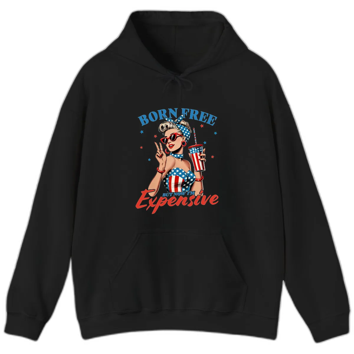 Born Free But Now I'm Expensive Pinup Girl Hoodie in Black