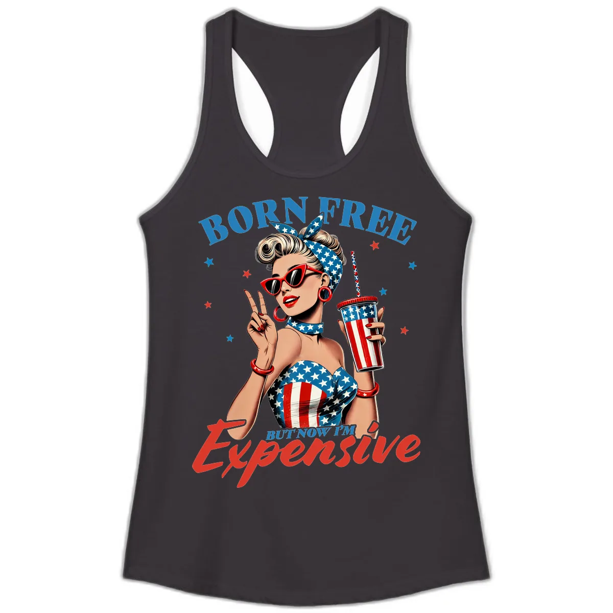 Born Free But Now I'm Expensive Pinup Girl Ladies Tank in Black