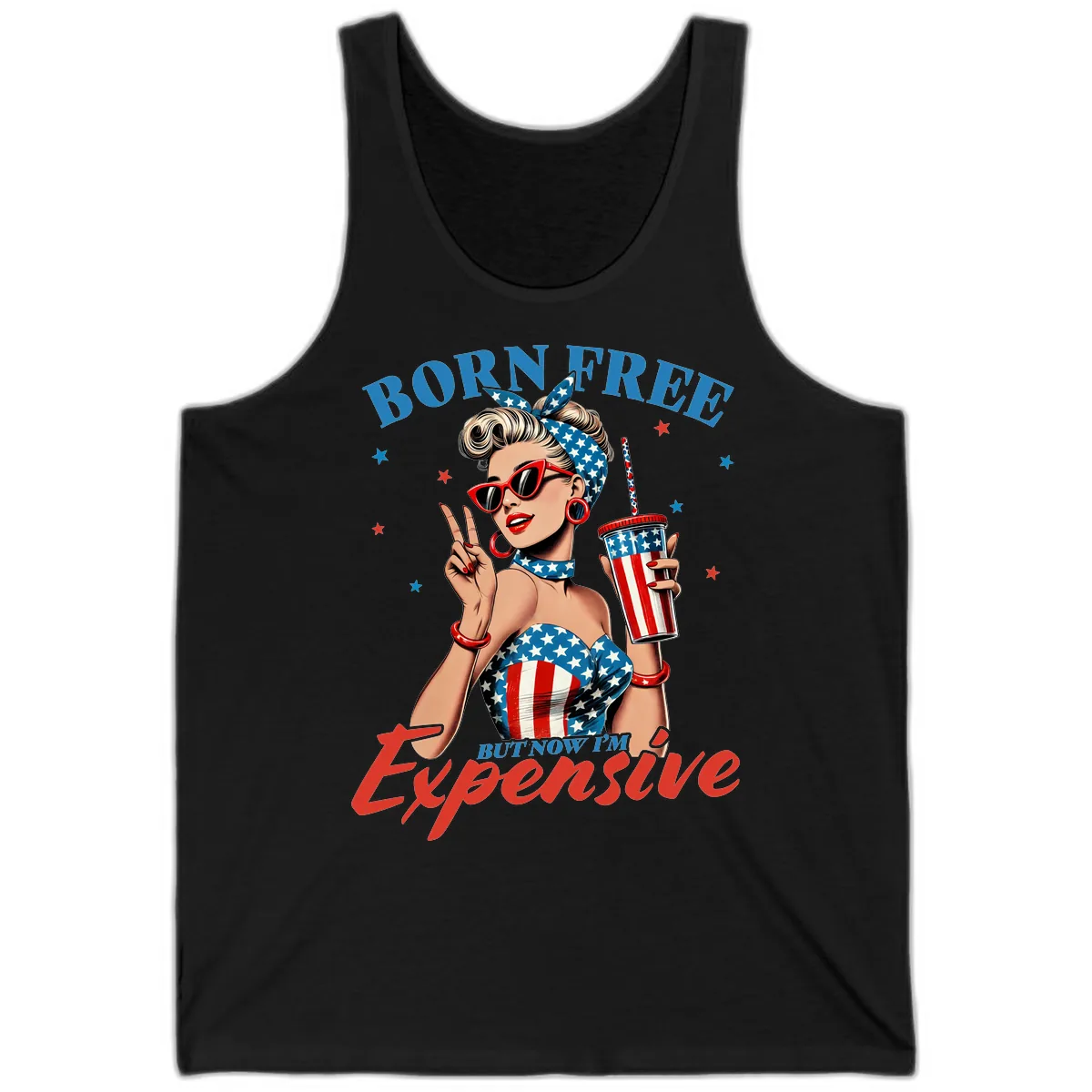 Born Free But Now I'm Expensive Pinup Girl Tank in Black