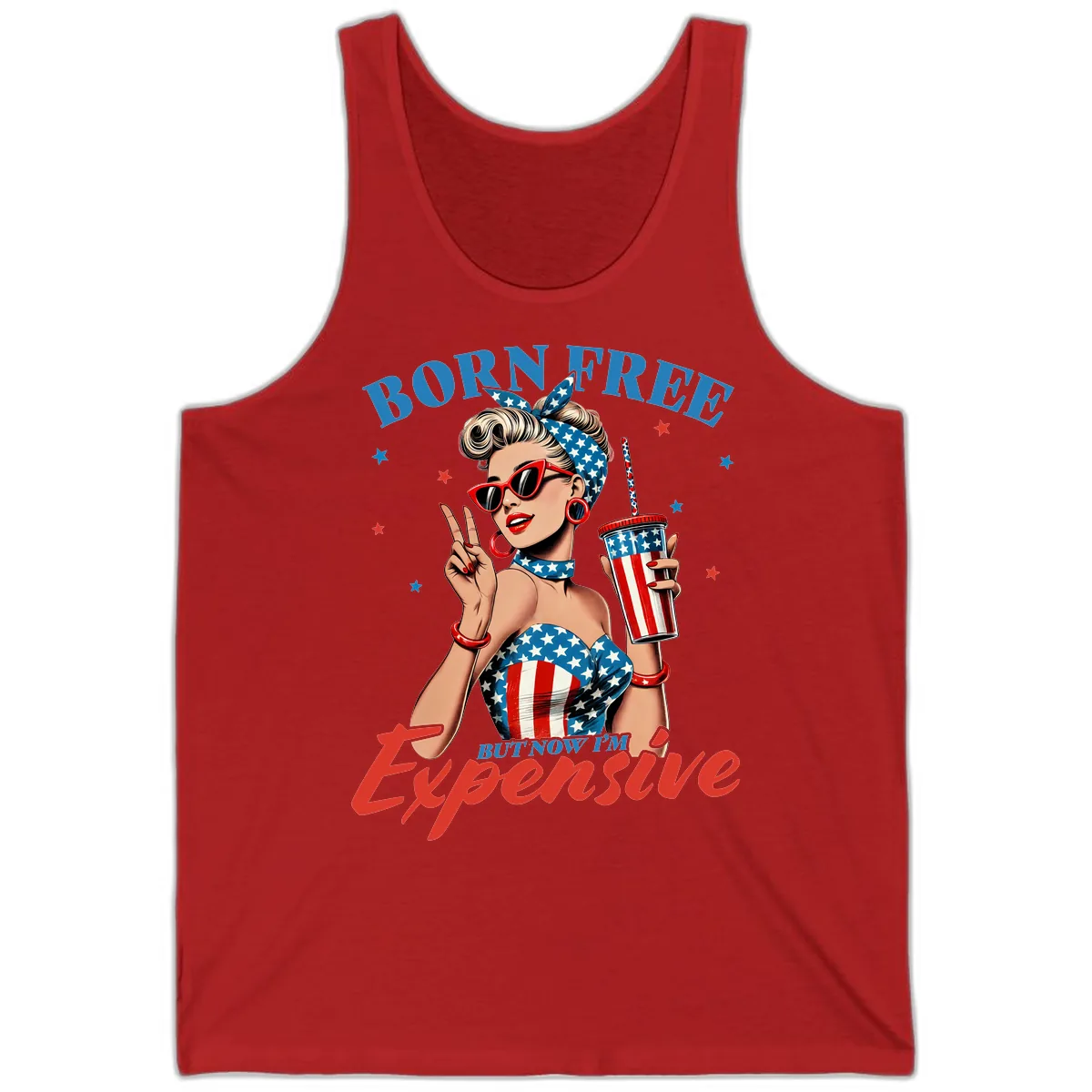 Born Free But Now I'm Expensive Pinup Girl Tank in Red