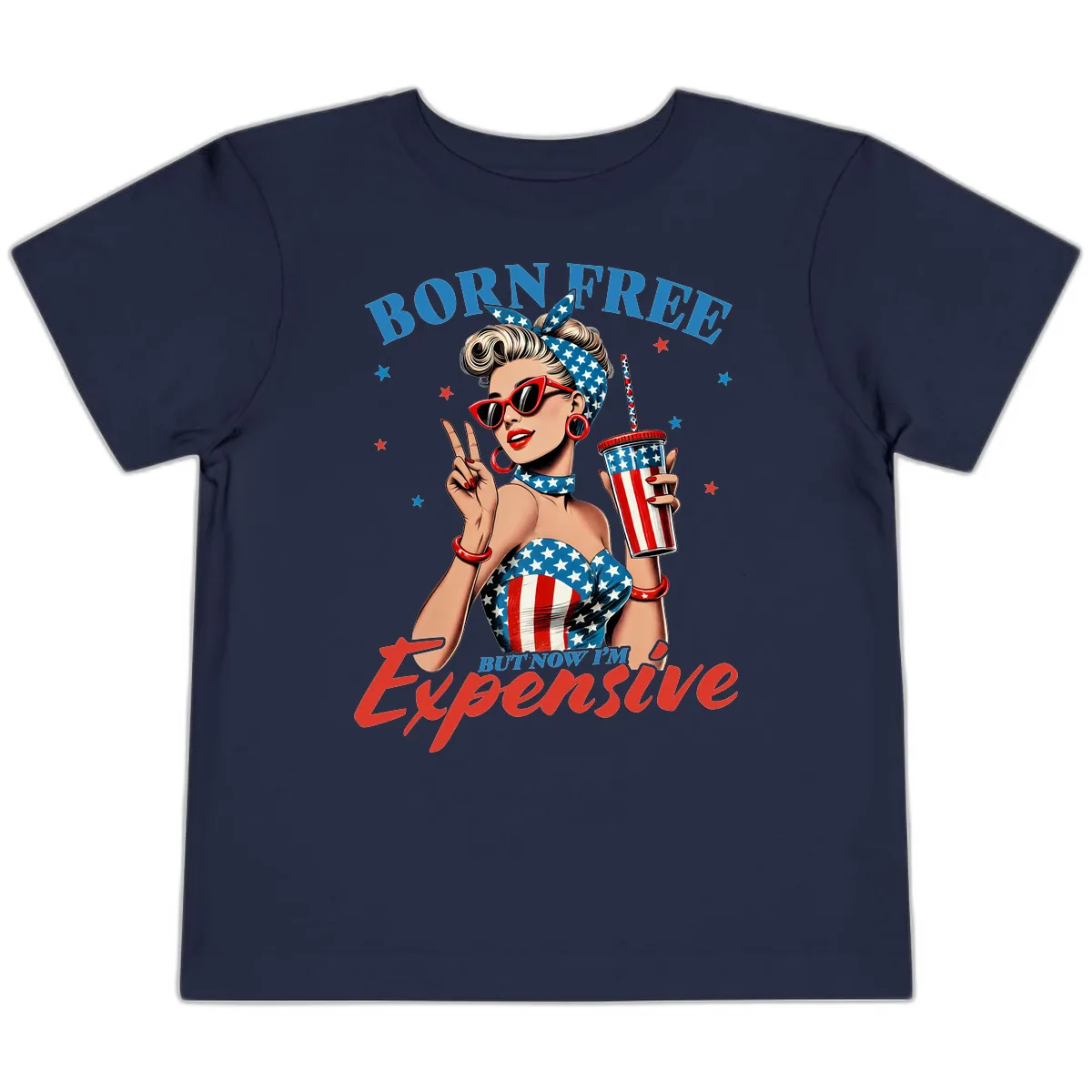 Born Free But Now I'm Expensive Pinup Girl Toddler T-Shirt in Navy