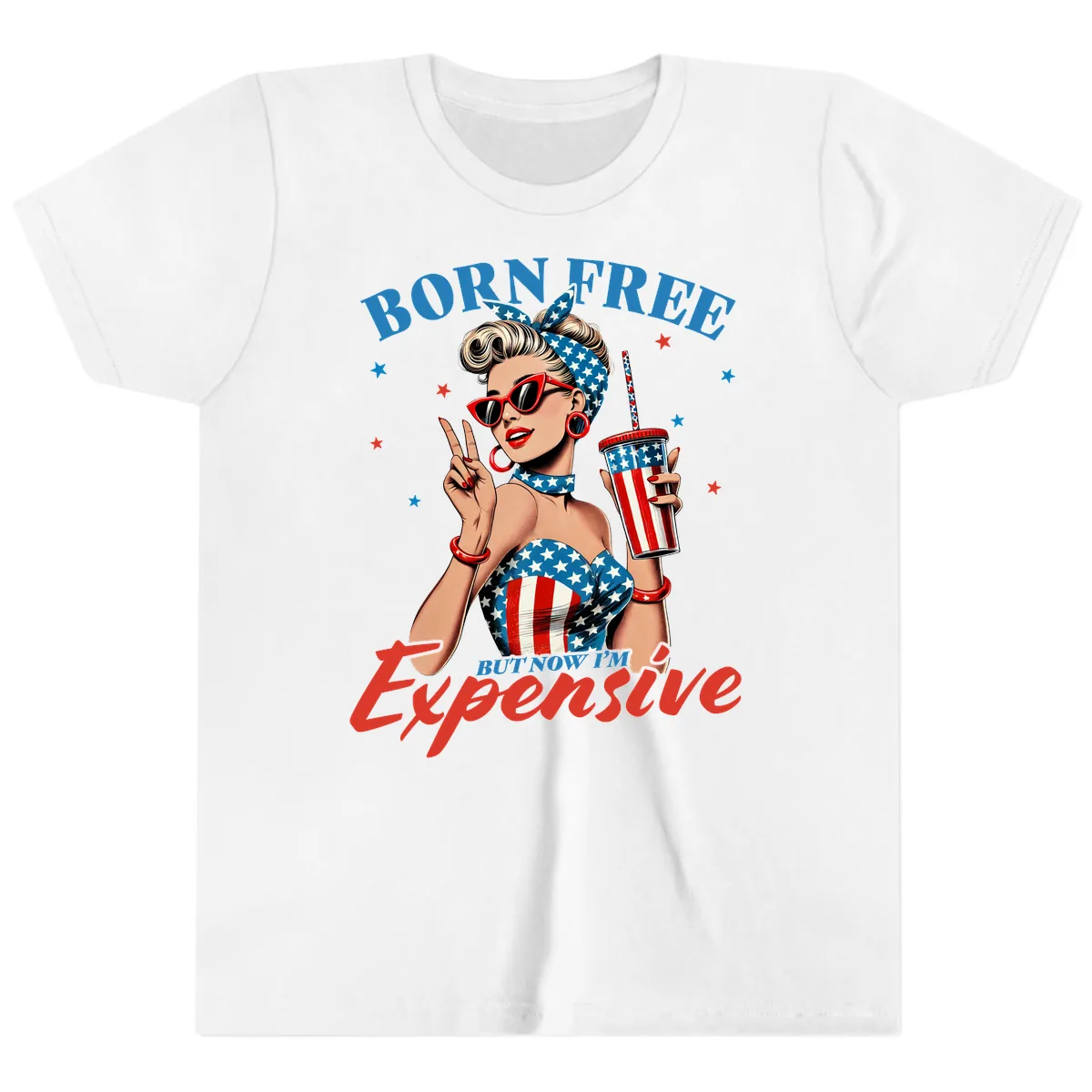 Born Free But Now I'm Expensive Pinup Girl Youth T-Shirt in White