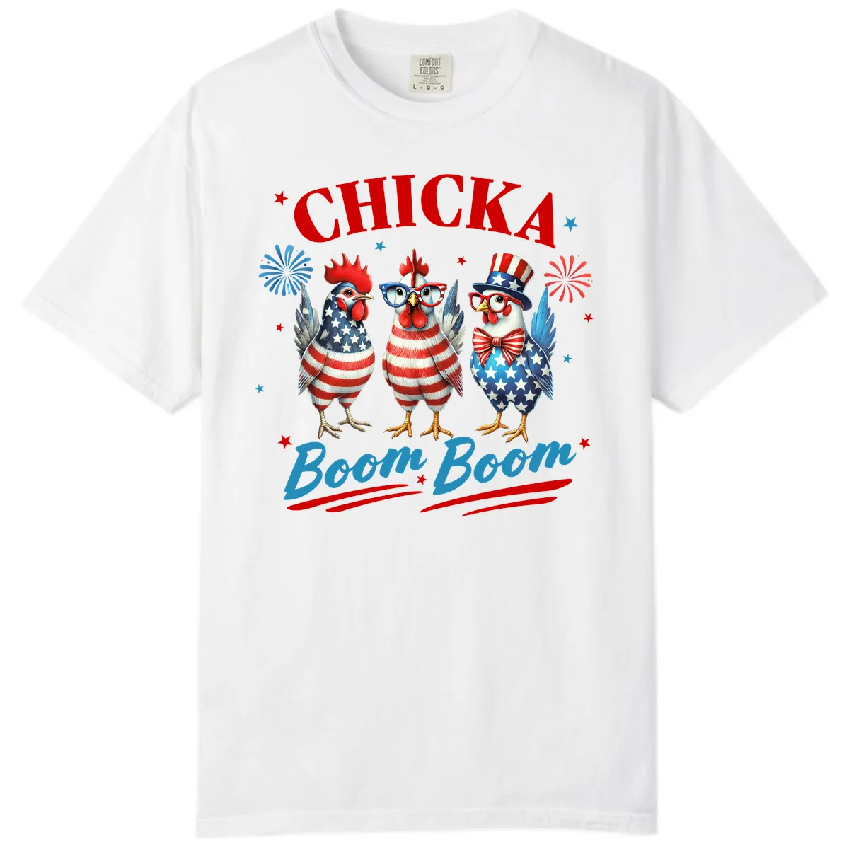 Chicka Boom Boom Patriotic Chickens Comfort Color in White