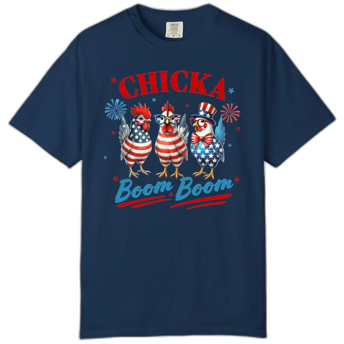 Chicka Boom Boom Patriotic Chickens Comfort Color in Navy