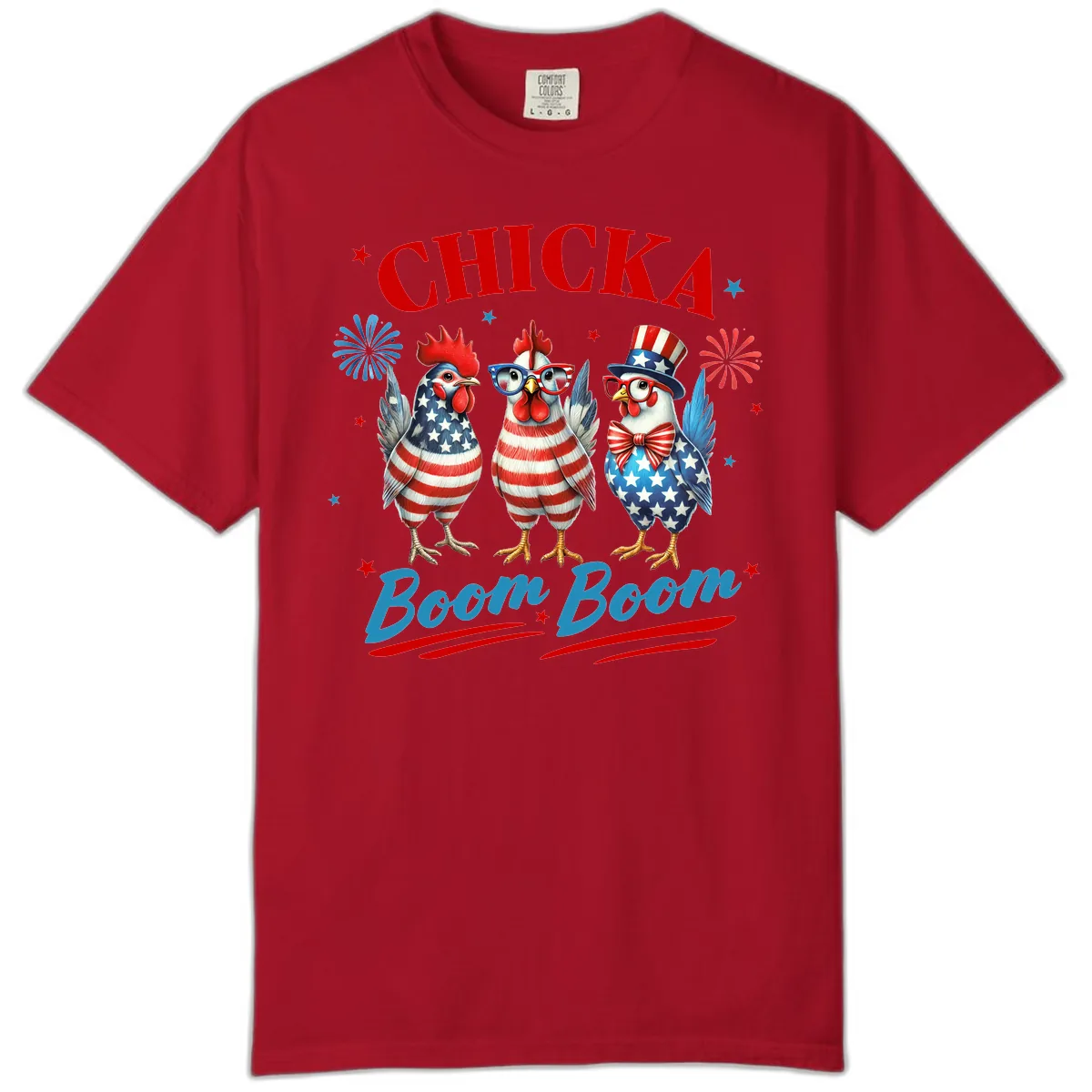 Chicka Boom Boom Patriotic Chickens Comfort Color in Red